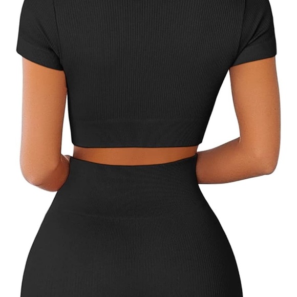 Black Workout Set cropped ribbed top with biker shorts set size L - Picture 4 of 4
